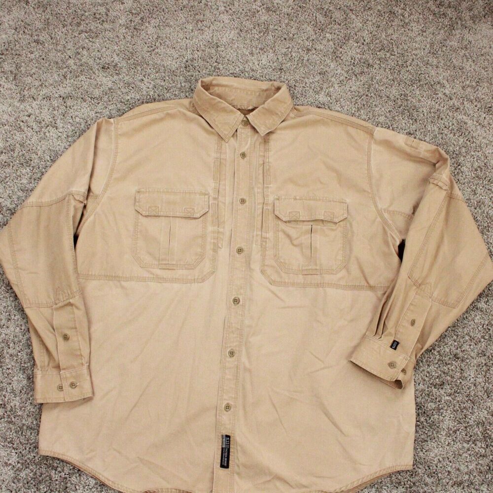 5.11 Tactical Long Sleeve Shirt Mens XL Tan Cotton Utility